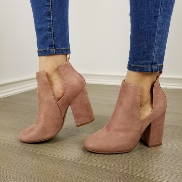 Vegan Suede Mauve Cute Ankle Boots Open Sides-EE - Picture 8 of 8